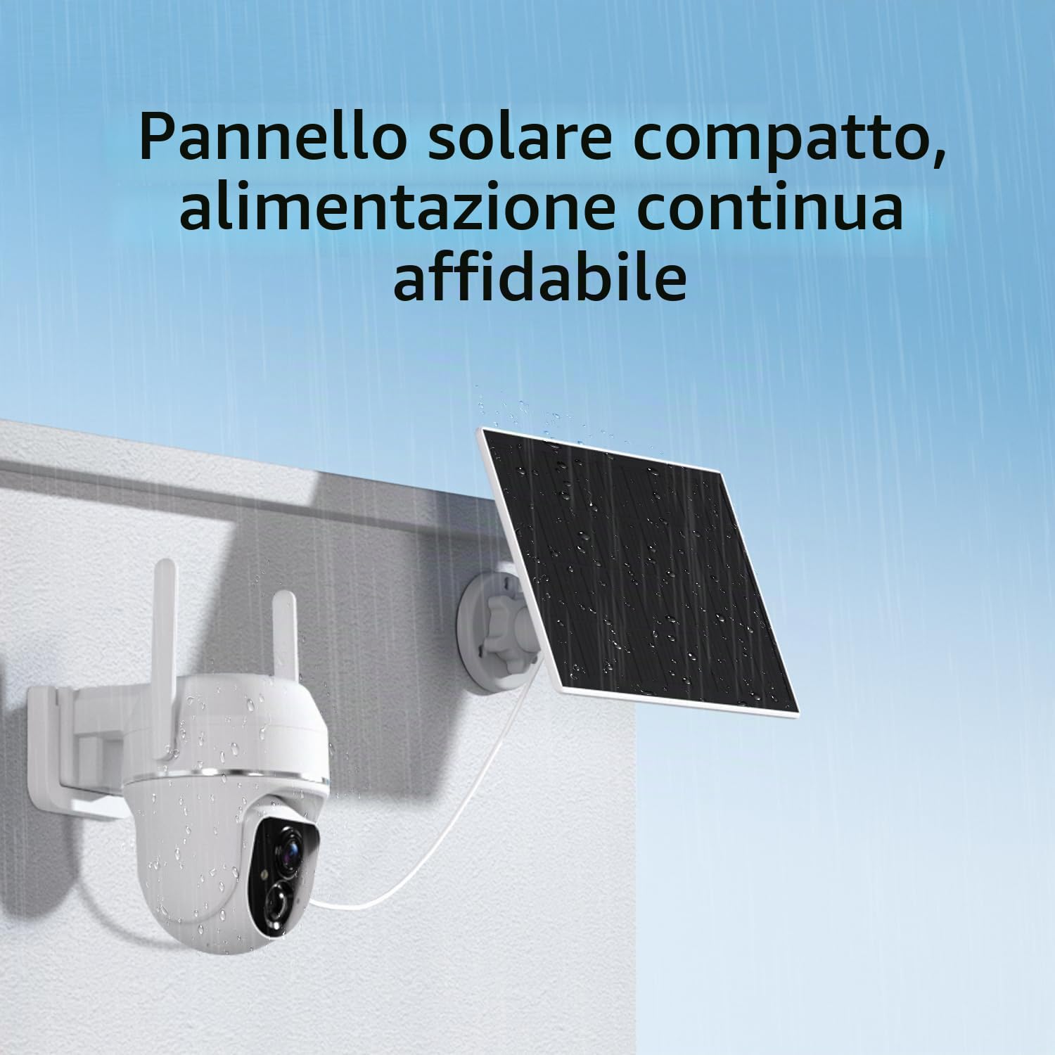 Vicohome 2K Telecamere di Sicurezza Solari Wireless WiFi per Esterni, PTZ a 355°, Alimentazione Solare e a Batteria, Rilevamento del Movimento PIR, Visione Notturna a Colori 3MP, Impermeabile IP65