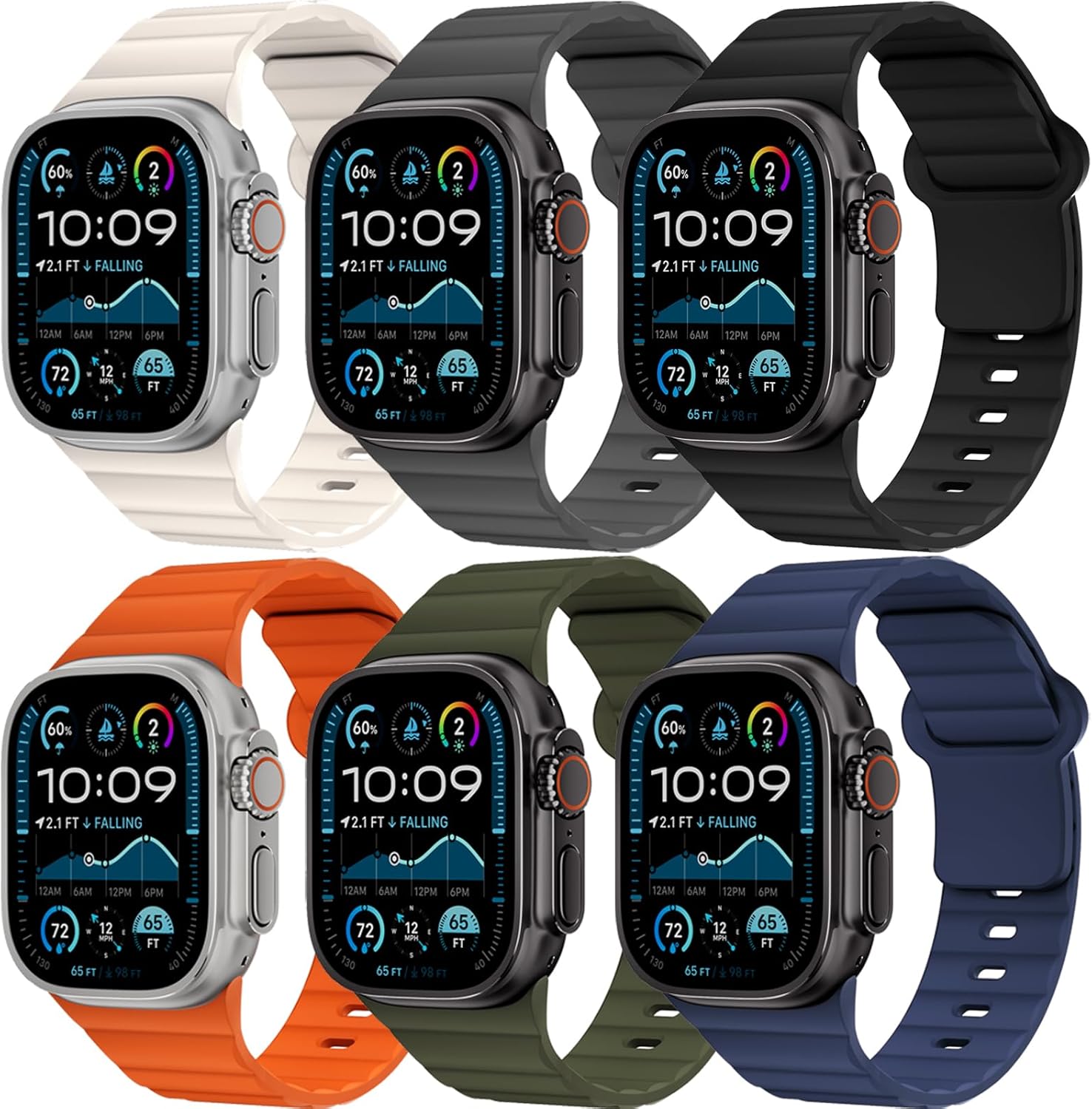 6 Pack Sport Bands for Apple Watch Ultra/3/2 Band 49mm 46mm 45mm 44mm 42mm 41mm 40mm 38mm iWatch Bands for Men Women,Waterproof Silicone Strap Wristband for Apple Watch Series 11 10 9 8 7 6 5 4 SE 3/2