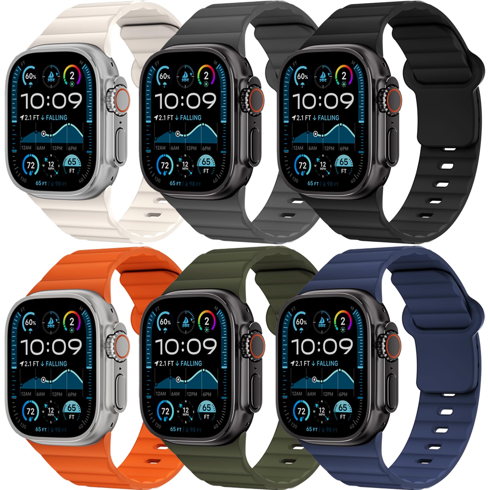 6 Pack Sport Bands for Apple Watch Ultra/3/2 Band 49mm 46mm 45mm 44mm 42mm 41mm 40mm 38mm iWatch Bands for Men Women,Waterproof Silicone Strap