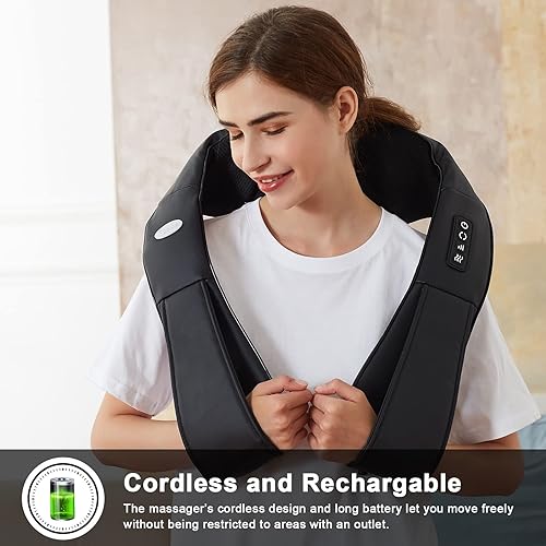 Miniatura 2 de cotsoco Masajeador Shiatsu inalámbrico de cuello y hombros con calor, masajeadores portátiles para cuello y espalda, masajeador de espalda 3D de