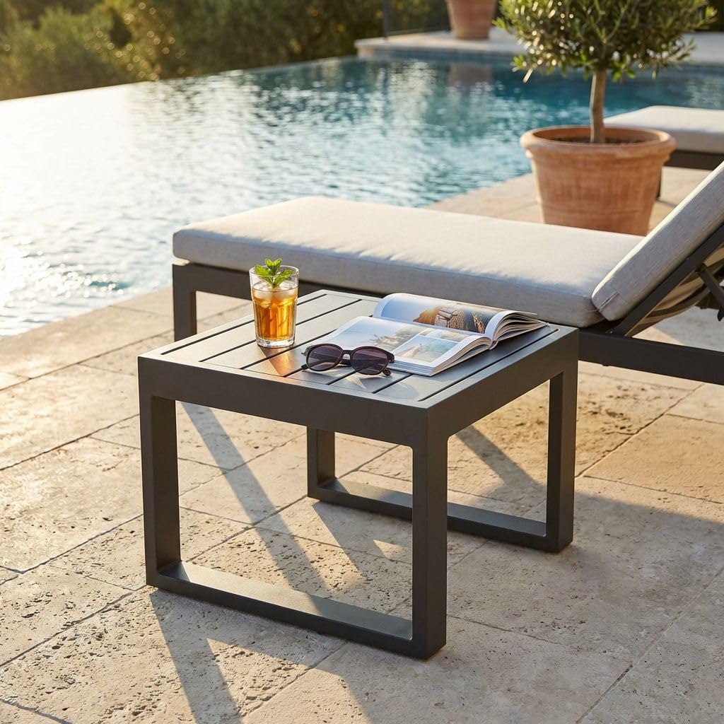 milani home - tavolino da giardino, alluminio, quadrato, antracite, piano 43.5 x 43.5 cm