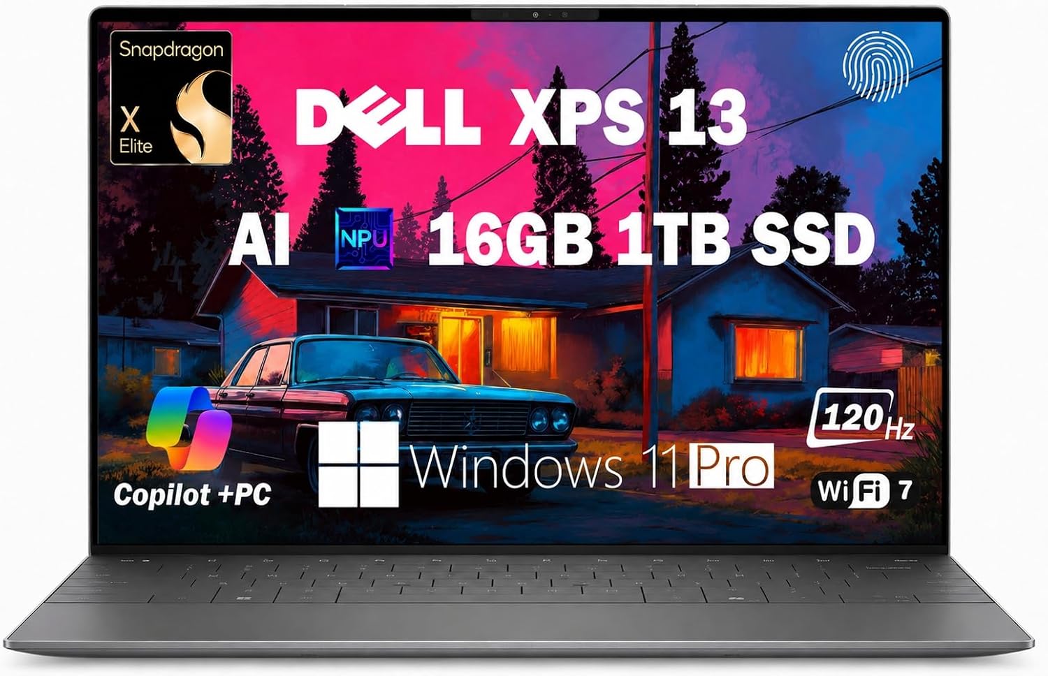 XPS 13 9345 Laptop, Snapdragon X Elite, 16GB LPDDR5X, 1T SSD | 13.4" 2K 120Hz 500 nits Non-Touch Display, AI PC, IR Webcam, Wi-Fi 7, Backlit KB, Fingerprint, Win 11 Pro