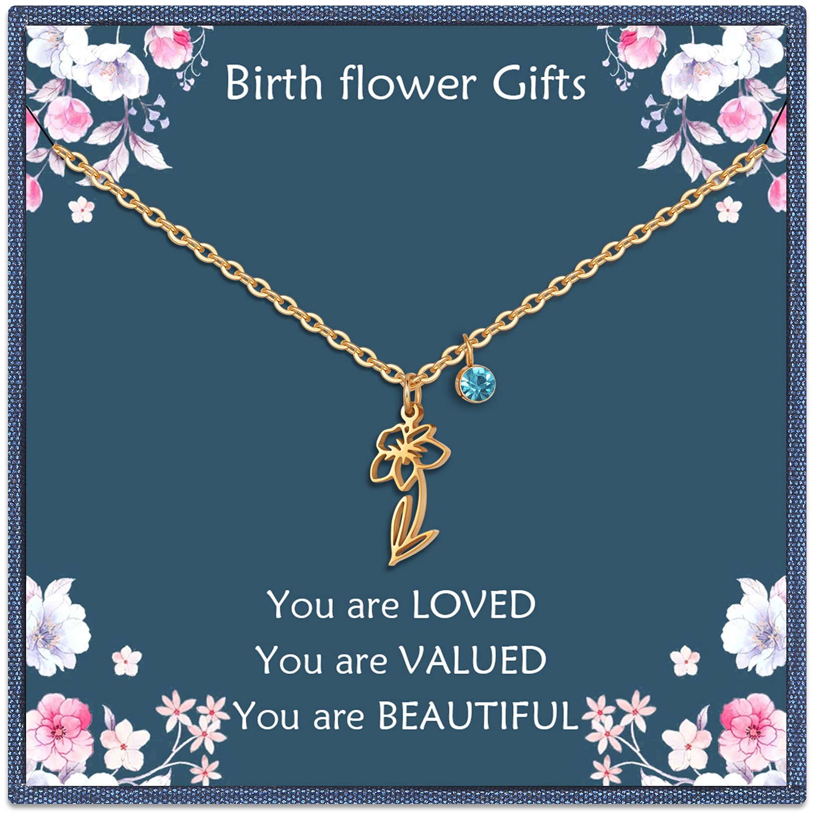 Nupdot Birth Flower Necklaces Birthday Gifts for Women | 14K Gold Plated Birth Month Floral Birthstone Pendant Necklaces Wildflower Flowered Jewelry