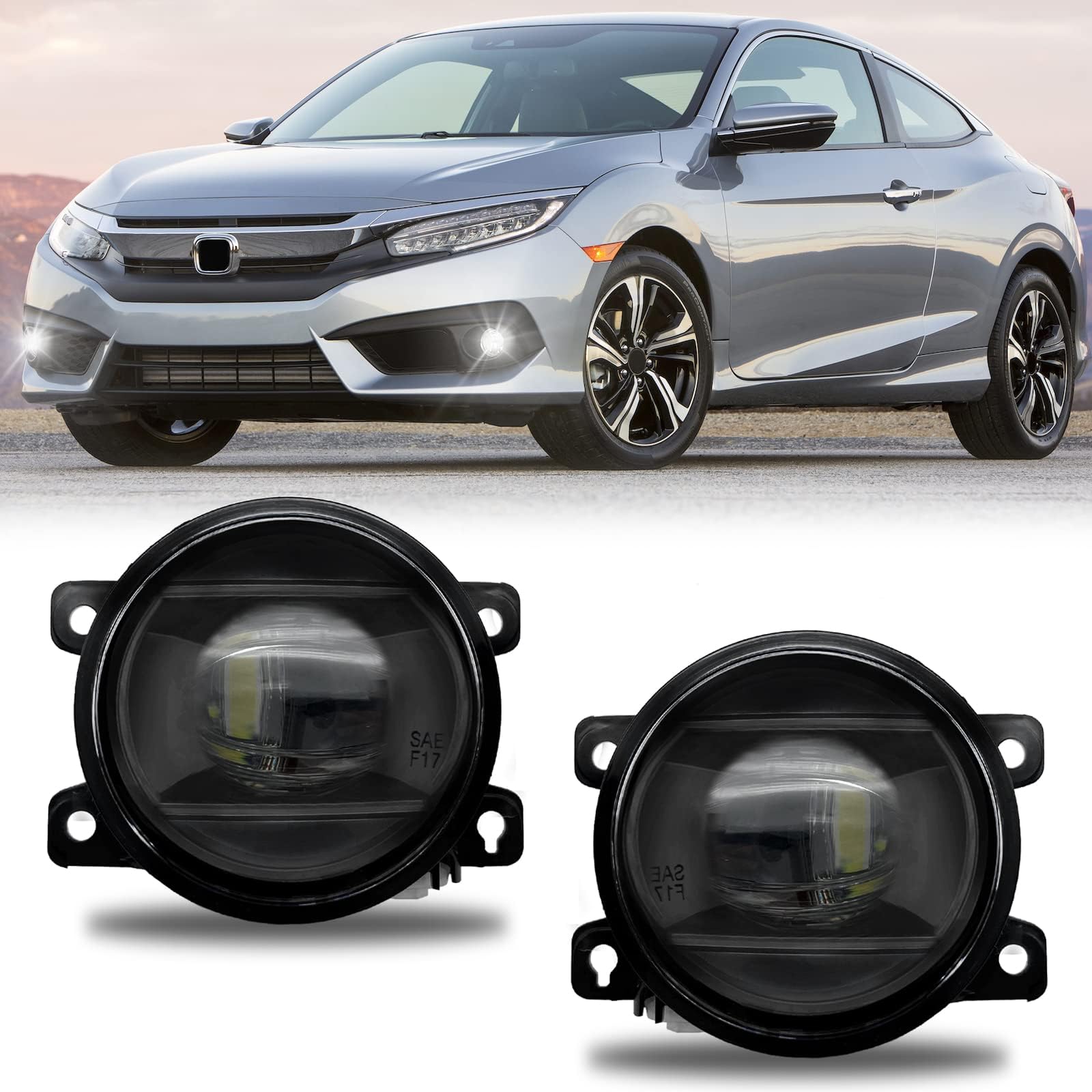 Black Fog Light Covers For 2016-2018 Honda Civic Sedan/Coupe – Left & Right Set