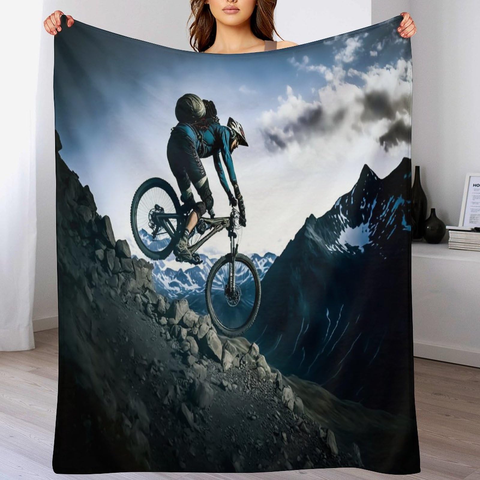 Couvertures en Peluche Souple Vélo de Montagne Légère et Chaude pour Grand Canapé