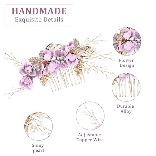 Miniatura 2 de FRIUSATE Juego de 5 accesorios para el cabello de boda, peine para el cabello de novia, accesorios para el cabello de dama de honor, accesorios para