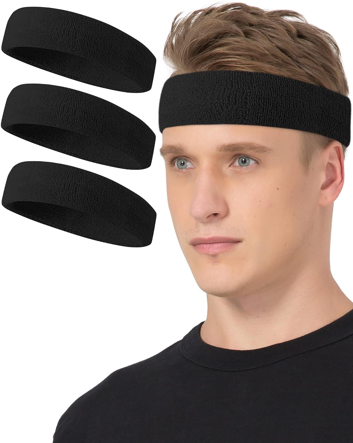 Tanluhu Sweatbands Sport Headbands for Working Out, Execise, Tennis, Basketball, Running - Terry Cloth Athletic Sweat Cotton Headband Outdoor for Men &amp; Women