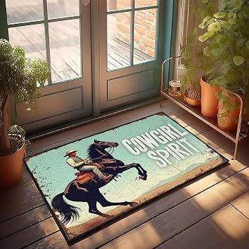 Welcome Doormat Outdoor Entrance Hello Cowgirl Spirit Riding Free, Wild West Adventure Doormat Outdoor Porch Decor Cool Room Accessories For Teen50X80CM