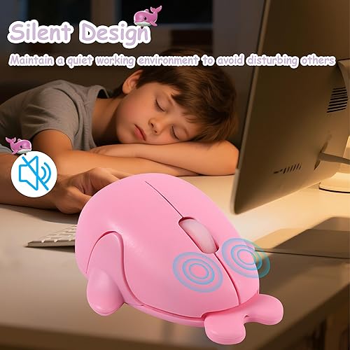 Miniatura 4 de Ratón inalámbrico Bluetooth lindo animal pequeño con forma de delfín ratones de computadora con receptor USB 2.4GHz y Bluetooth modo dual silencioso