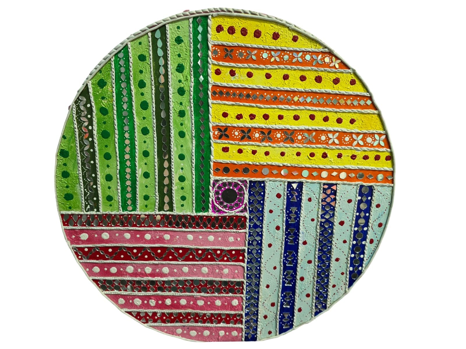 Handcrafted Round Mandala Lippan Wall Decor 16 inch MDF | Clay & Mirror Work, Vibrant Acrylic Colors, Multiple Design Patterns, 4mm MDF Wood Base, Home & Festive Decor-image-30