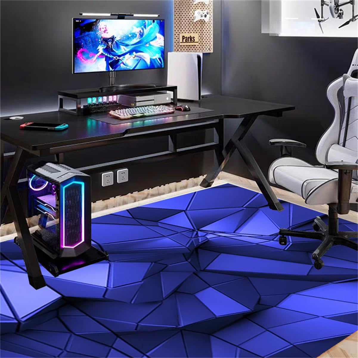RUILBJ 3D Neon Lights Hexagons Pattern Geometric Theme Decorative Carpet, for Home Play Gaming Room Decor Living Room Bedroom Teens E-Sport Rug Mat (Colour 3,100x150 cm)