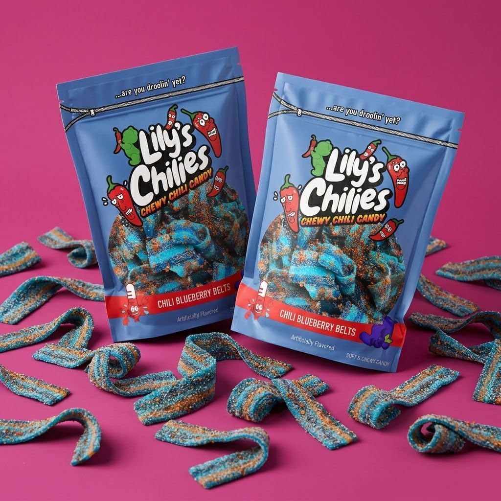 Lilys Chilies, Sour and Chili Chewy Candy (Chili Blueberry Belts)