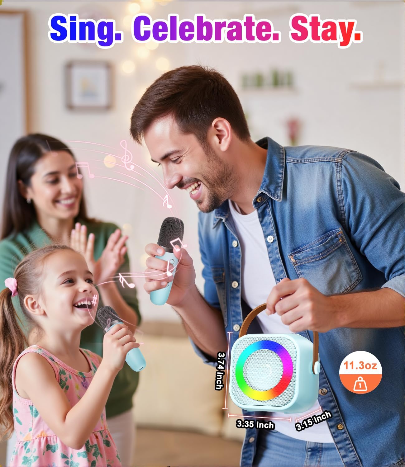 Mini Karaoke Machine, Portable Bluetooth Speaker with 2 Wireless Microphones for Kids & Adults, Karaoke Microphone with LED Lights, Gifts for Girls & Boys_Blue - Image 6