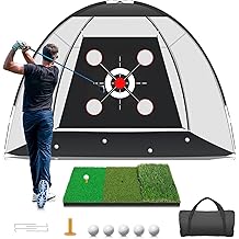 Red de golf con tapete de pr&aacute;ctica, redes de ayuda para golpear golf 10x7 pies para conducci&oacute;n en el patio trasero, swing de entrenamiento con chipping con bolas de tapete para exteriores en interiores, regalos para hombres, pap&aacute;, &eacute;l y golfista