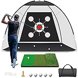 Golf Net with Practice Mat,Golf Hitting Aid Nets 10x7FT for Backyard Driving Chipping Training Swing with Target Mat Balls for Outdoor Indoor，Gifts for Men Dad Him and Golfer 10*7