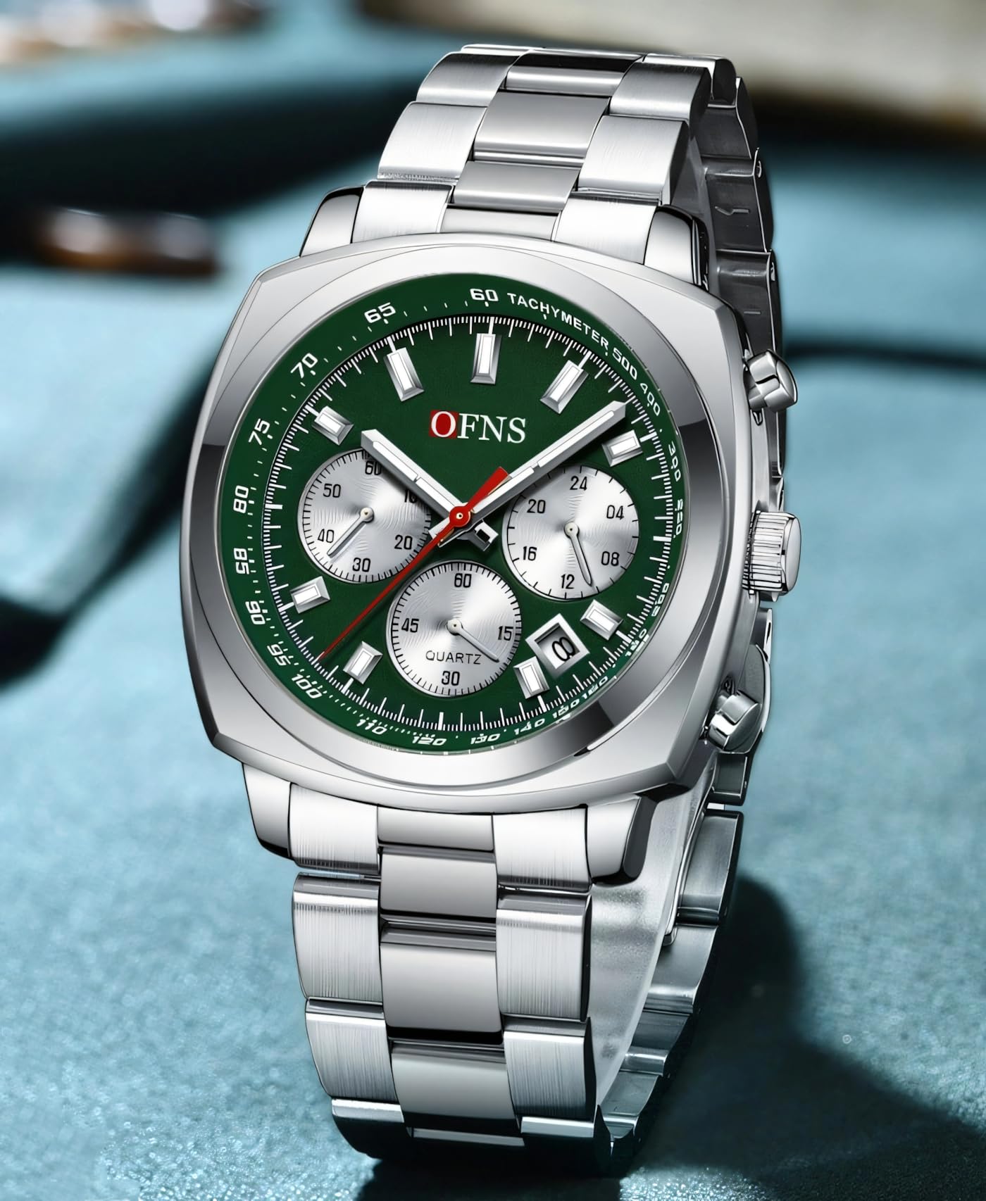 Reloj de pulsera de cuarzo para hombre, correa de acero, calendario, seis pines, tres ojos, impermeable, esfera cuadrada
