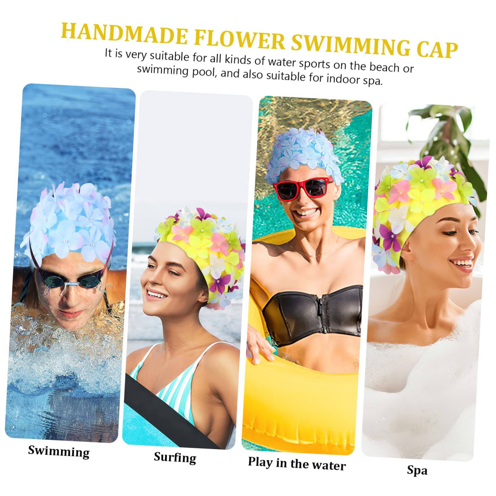 KOMBIUDA Cuffie da Piscina con Fiori 3d Stile Raffinato in Nailon, Design Antiscivolo che Riduce L'attrito dei Capelli, Confezione da 2 Unitá per Festa Estiva e Spa