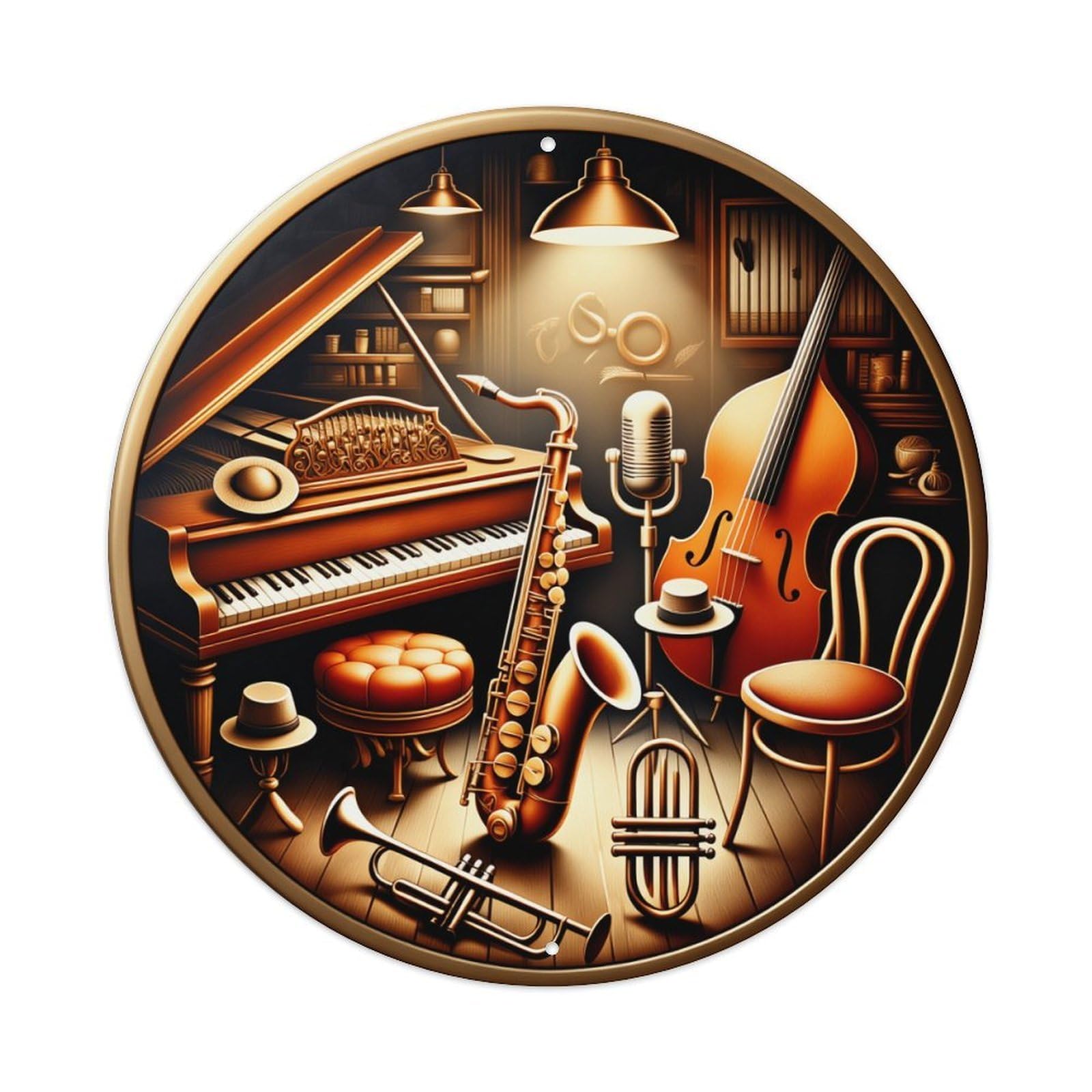 Musical Instruments Room Scene Art Retro Metal Tin Sign, Vintage Metal Poster for Bar, Home, Man Cave, Kitchen, Laundry Room Art Decor 8x8 Inch