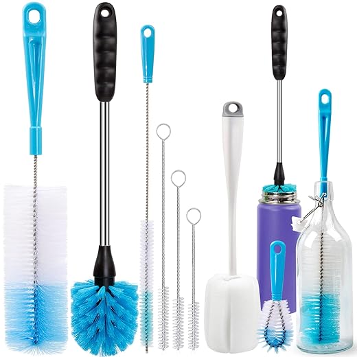 Holikme 8 Pack Bottle Brush Tube Cleaning Set, Long Handle Bottle Cleaner for Washing Narrow Neck Beer Bottles Wine Decanter Narrow Cup Pipes Sinks Cup Cover, White