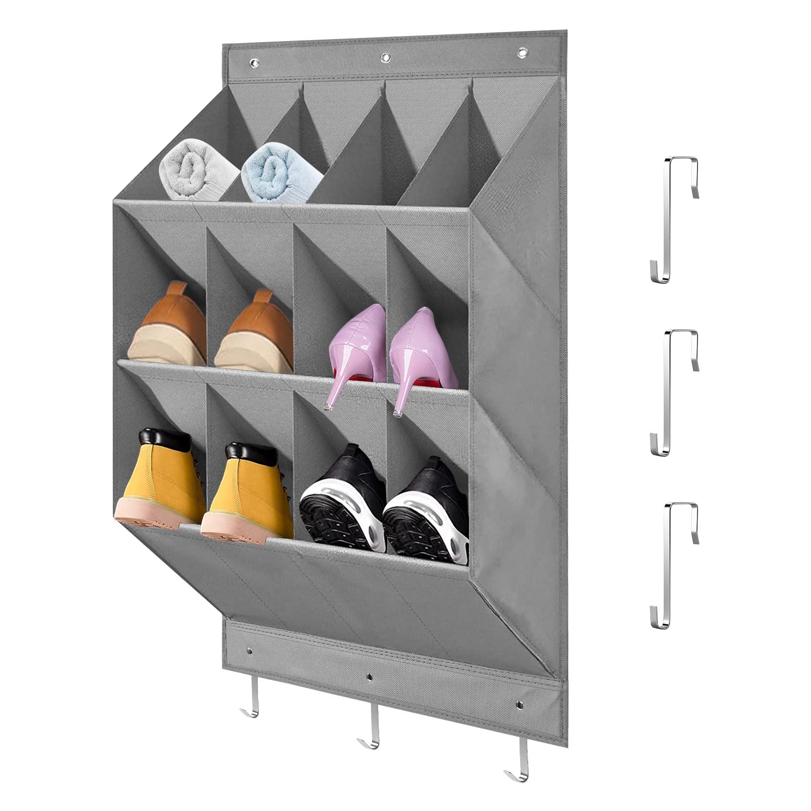KUHAWL 12-Fach Schuh-Organizer über Der Tür – Hängende Aufbewahrung, Platzsparend Für Schuhe, Accessoires & Mehr – Robustes Gitterdesign Schuhhalter Ohne Bohren