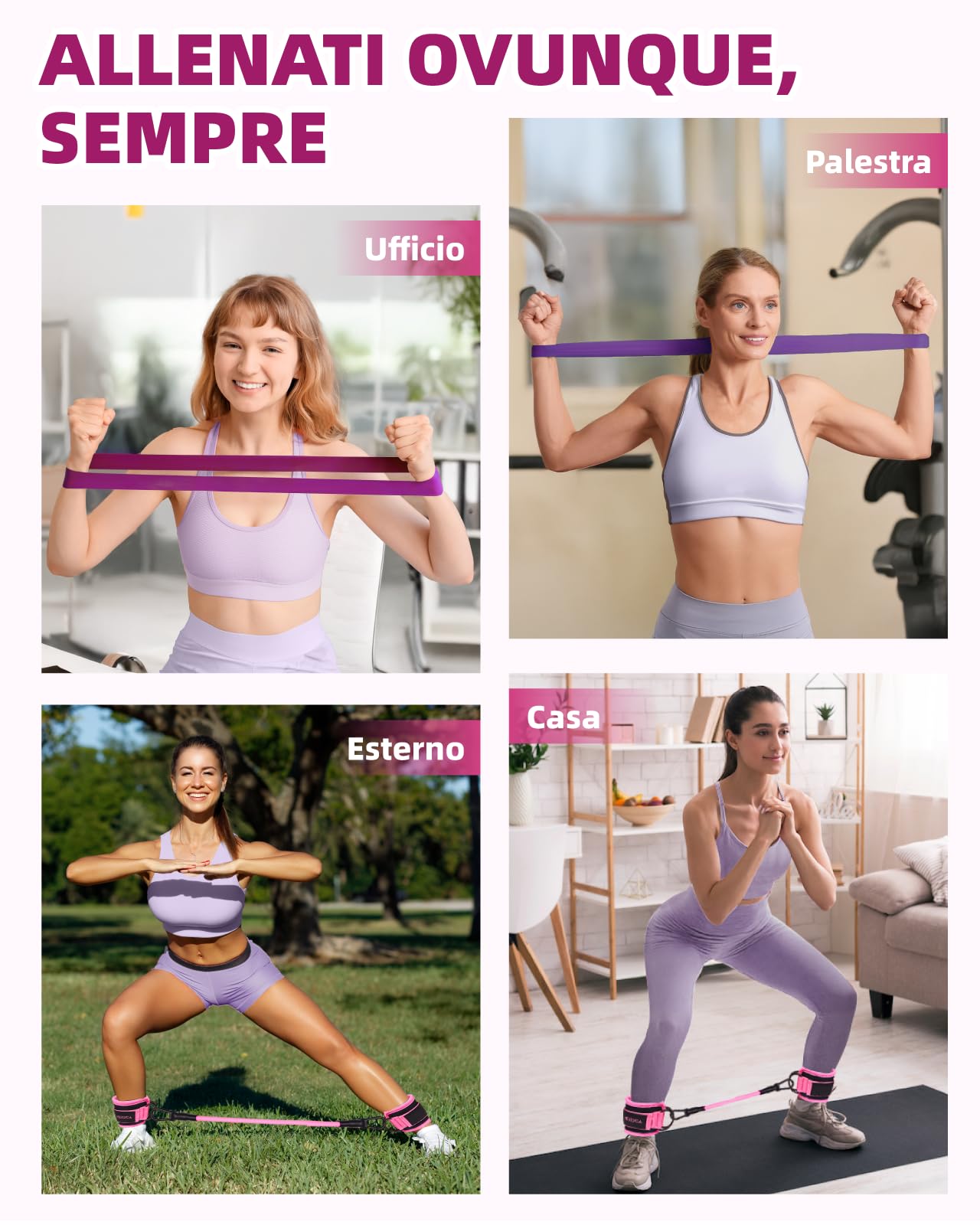 Set di Elastici Fitness, 12 Pezzi - con Elastici e Cavigliere Regolabili con Fibbia per Allenamento Fitness, Yoga, Home Gym, Attrezzatura di Alta Qualità, Include Guida e Borsa Pratica