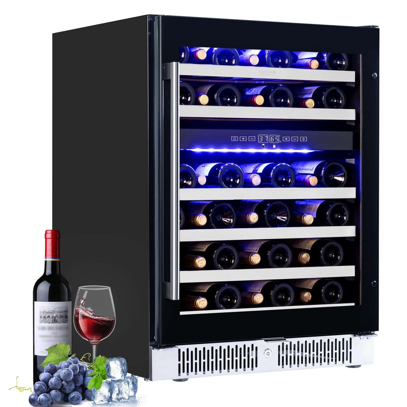 Luchar 24 Inch Wine Cooler Refrigerator, 46 Bottle Dual Zone Built-In Or Freestanding Wine Fridge With Double-Layer Tempered Glass Door, Wine Refrigerator For Home, Kitchen, Bar, Office on Fridge.com - View 1