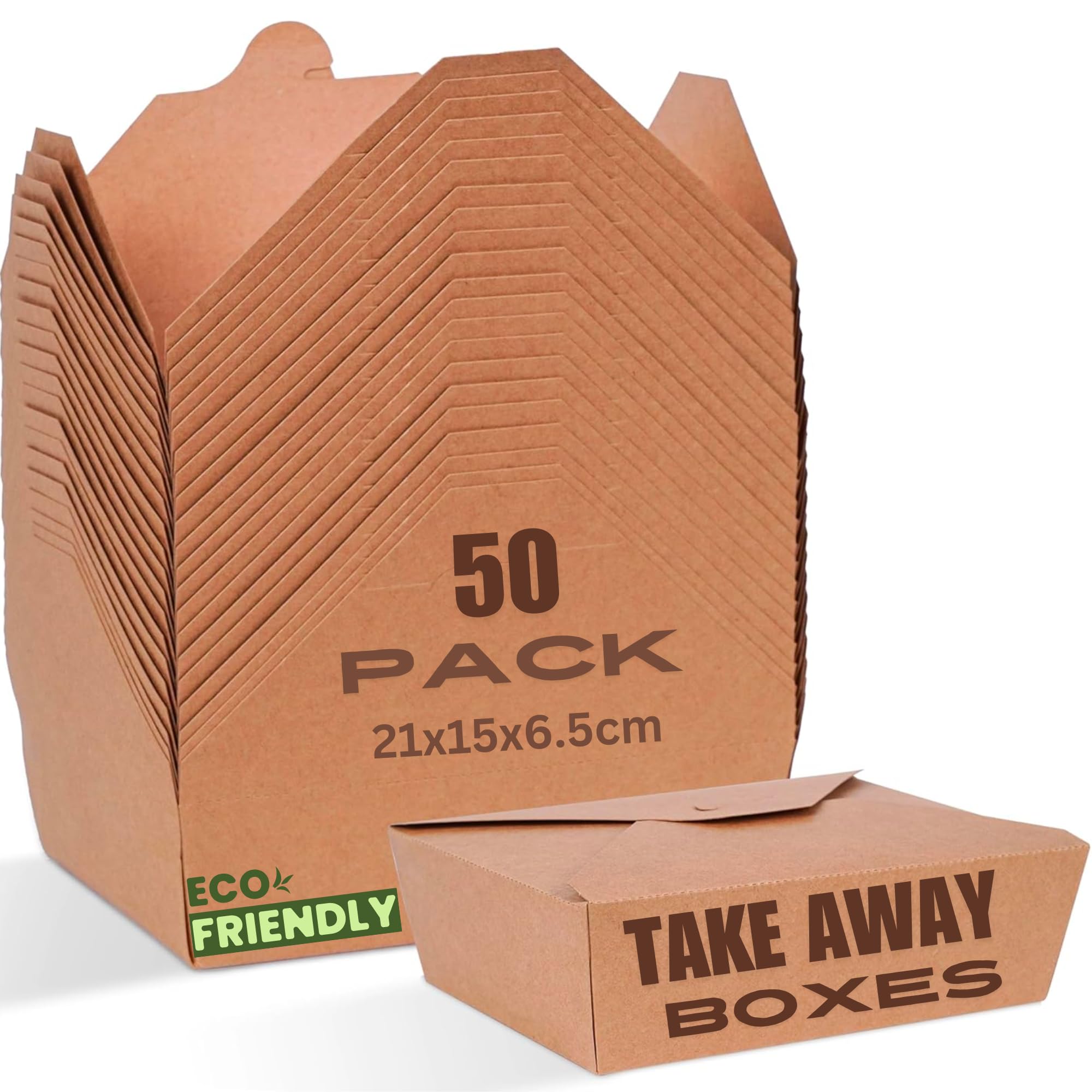 HURUC XL Kraft Takeaway Food Boxes 337gsm – 2070ml (Pack of 50) | Extra-Large Leak-Resistant Catering Containers for BBQ, Large Meals & Family Portions | Eco-Friendly Microwave Safe Kraft Boxes