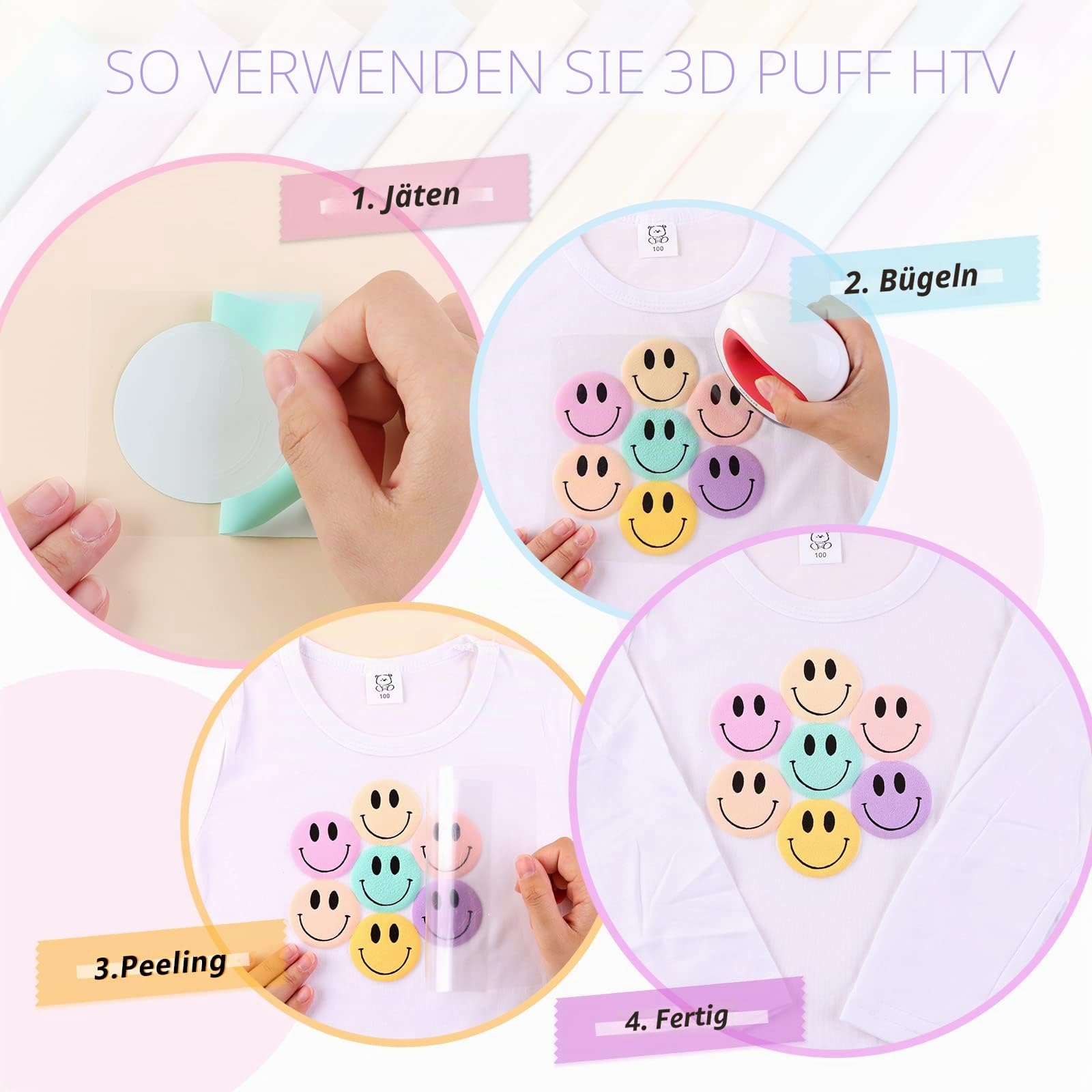 Tintnut 3D-Puff-Vinyl-Wärmeübertragung, 10 Blatt, 30,5 x 25,4 cm, pastellfarben, geschwollenes HTV-Vinyl zum Aufbügeln, für T-Shirts, DIY, kompatibel mit Cricut oder Silhouette Cameo