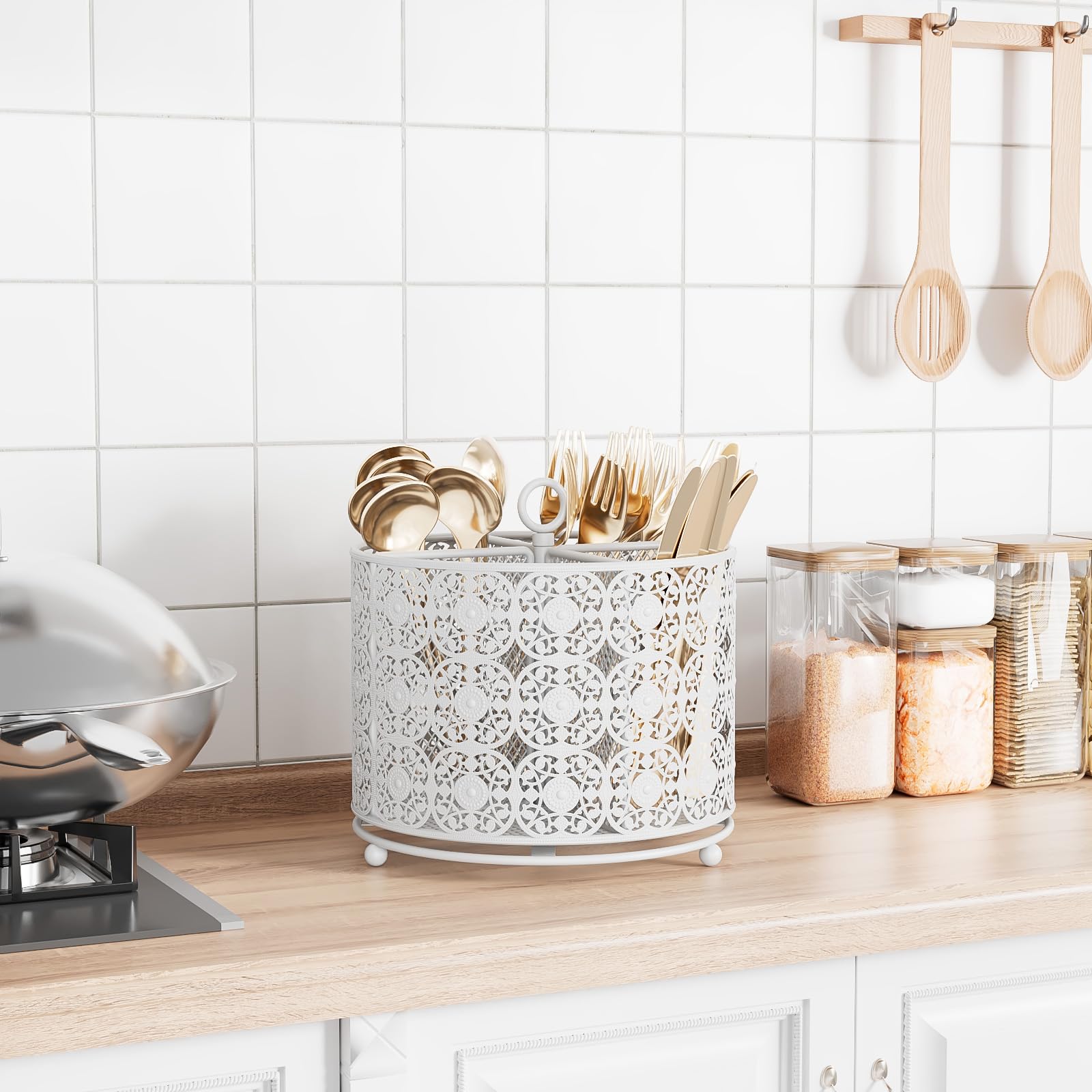 EKNITEY Rotating Utensil Caddy Holder, Higher Raised Cutlery Caddy Countertop - Image 3