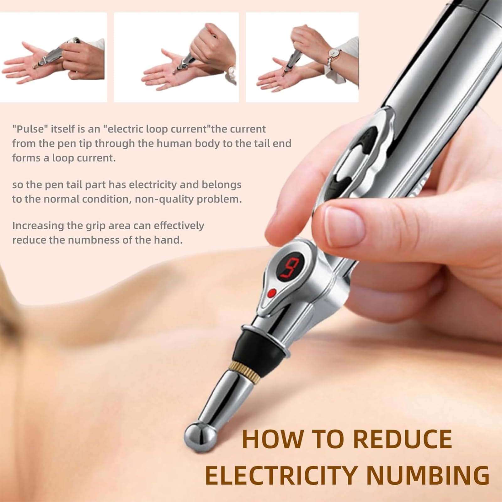 Pluma De Acupuntura Electrónica, Máquina De Acupuntura Láser De Meridianos Eléctricos con 3 Cabezales De Masaje, Ajustes De Intensidad De 9 Niveles para Aliviar El Dolor Corporal