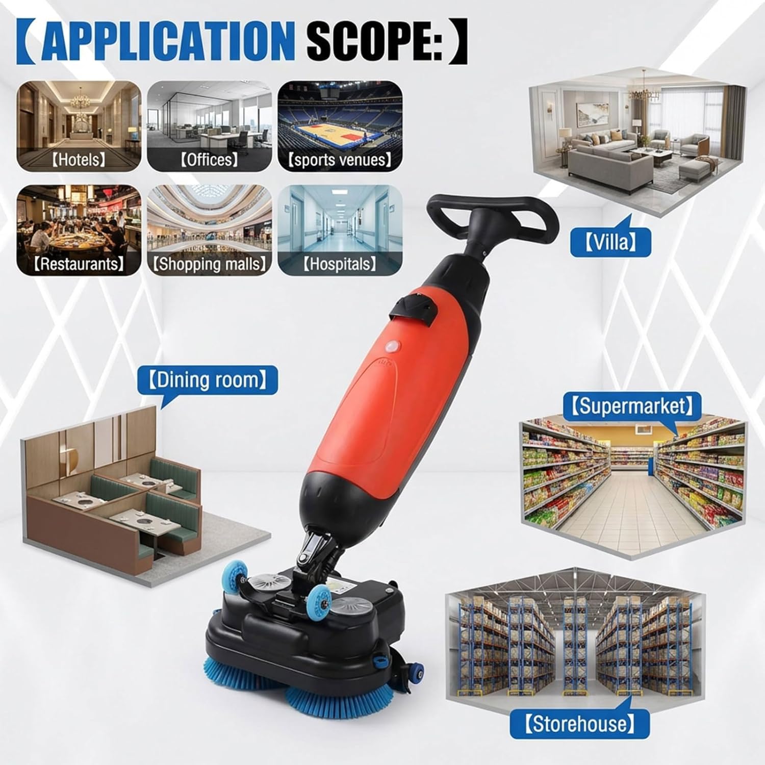 Commercial Floor Washer, Multi-Functional Floor Buffer Polisher Machine Cordless Electric Floor Cleaner 17" Cleaning Width, 80 Min Battery,360°Rotating For Tile,Hard Floor Cleaning(White)