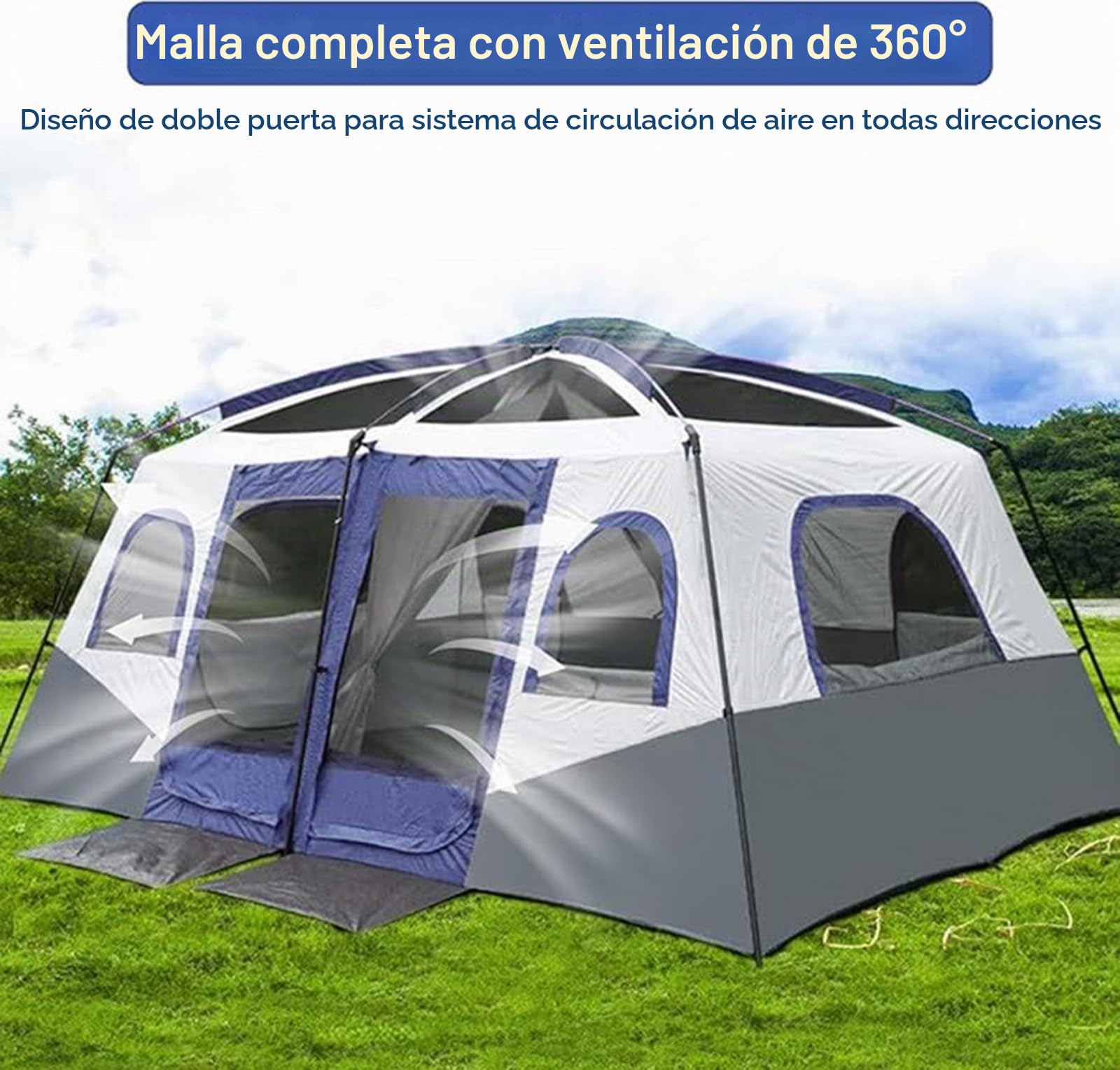 Tienda campaña Tienda Festival Tienda campaña Grande Impermeable a Prueba de Viento Tienda campaña para 8-12 Personas, Tienda campaña al Aire Libre Doble Capa para Acampar Familiar