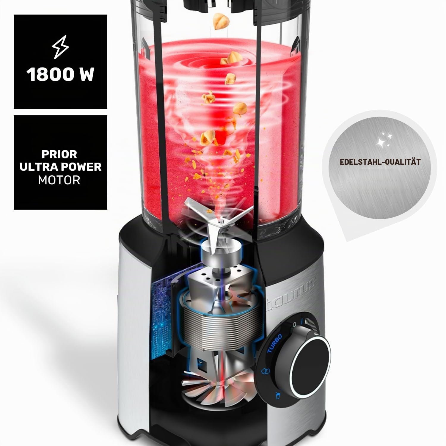 TAURUS Standmixer 1800W 2L 20 Geschwindigkeiten Turbo mit To-Go-Becher