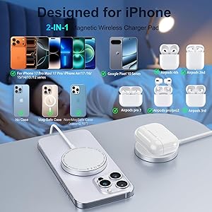 15W iPhone Magnetic Charger with 25W PD Adapter,for Apple Magsafe Charger Qi2 Certified,with Wireless Charger iPhone 17/16/15/14/13/12 All Series