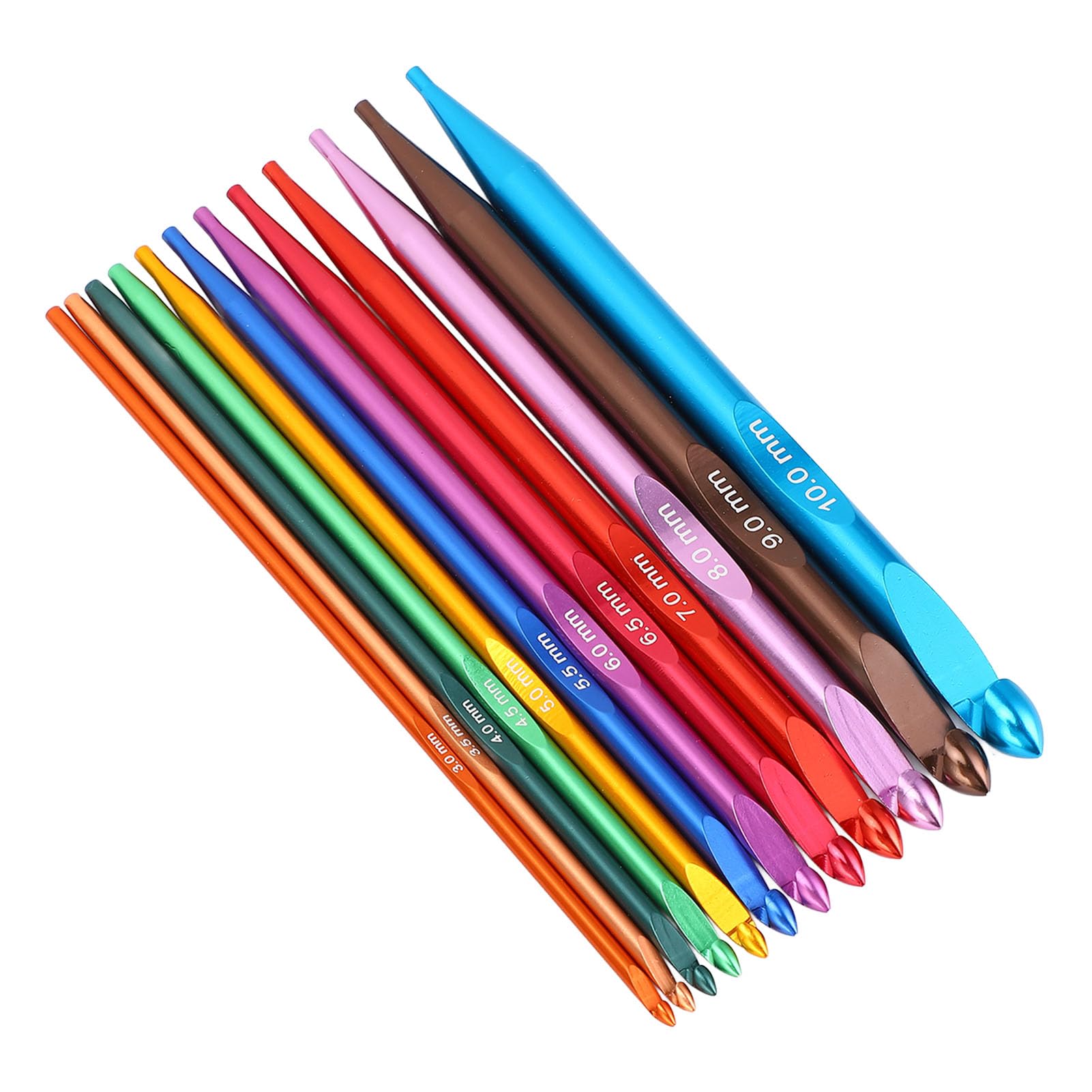 BAFOVY 12 szt. Zestaw Tunezyjskich Szydełków Aluminiowe Igły do ​​Szydełkowania z Ergonomicznymi Uchwytami Żywe Kolory do Tunezyjskiego Szydełkowania Tkanie Dywany Poduszki z torbą
