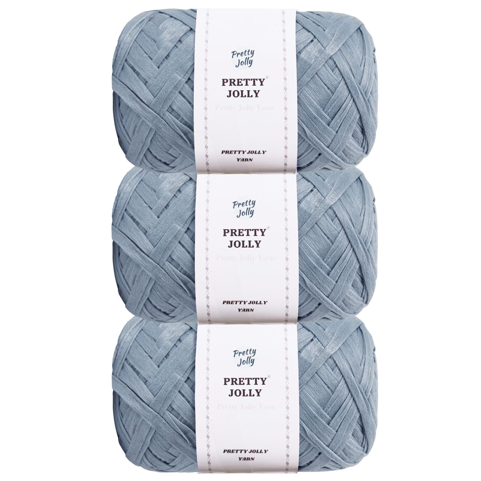 Pretty Jolly 3 Skeins Soft Tape Yarn Ribbon Yarn for Knitting Light Weight Raffia Yarn Craft Paper Yarn for Diy Gift Wrapping Polyester Yarn for Crocheting Hat Bag Total Length 3×100m/3×50g(Dark Blue)