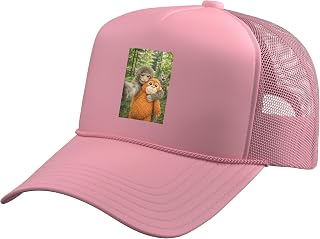 Team Baby Monkey Selfie with Cat Trending Meme Graphic Trucker Hat with Adjustable Mesh Back