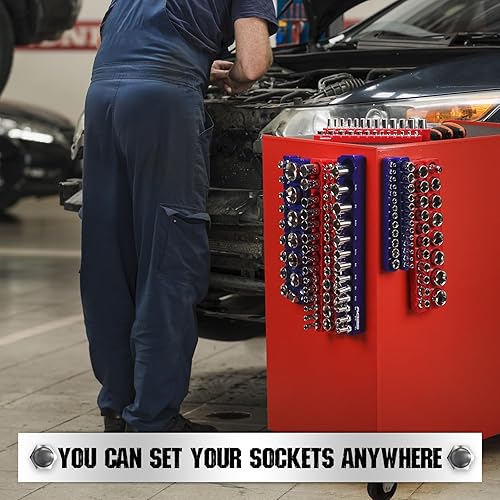 Miniatura 7 de Conjunto de organizador magnético de llaves de vaso de 12 piezas de 14" 38" 12"-Drive SAE y métrico (con capacidad para 143 llaves de vaso) -Bandeja