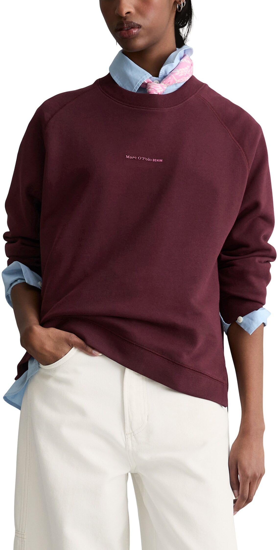 Marc OߴPolo Denim Damen Sweatshirt aus Bio-Baumwolle mit Raglanärmeln, Rot (Merlot Red), XXS