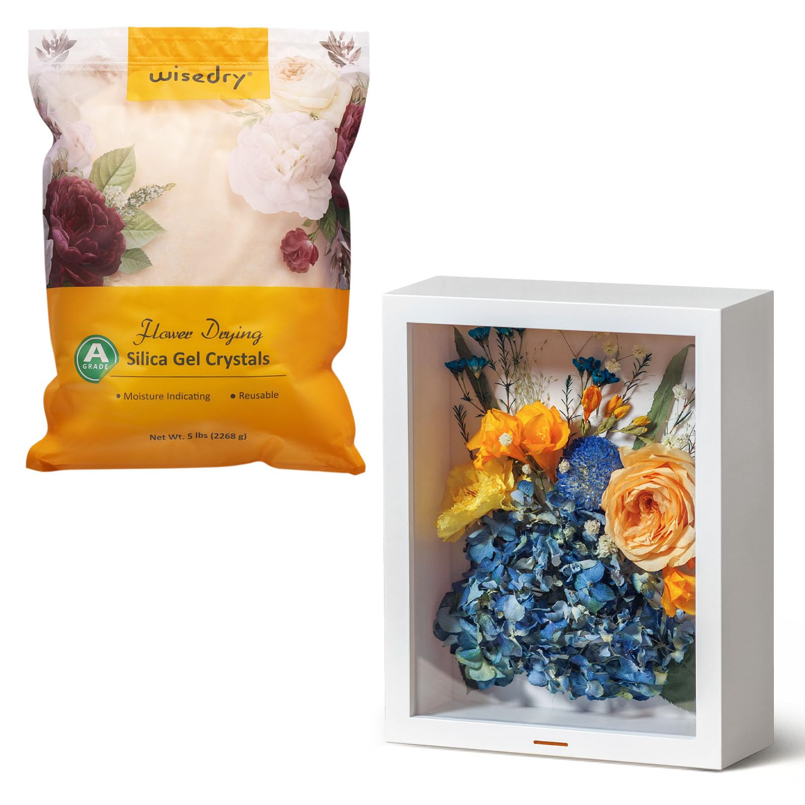 Silica Gel for Drying Flowers 5 LBS (2.2 kg) & Deep Box Display Photo Frames for Dried Flowers Shadow Box Bundled Products