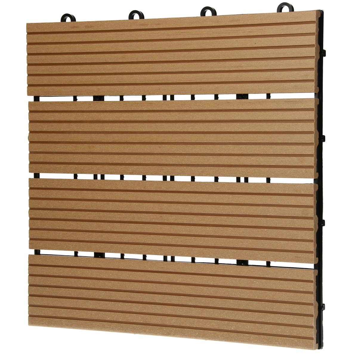 ECD Germany WPC Terrassenfliesen 30x30 cm/11 Fliesen=1m², Teak, geriffelt, Holzoptik, Bodenbelag mit Klicksystem und Drainage, Terrassendielen Balkonfliesen, Klickfliesen für Terrasse Garten Balkon