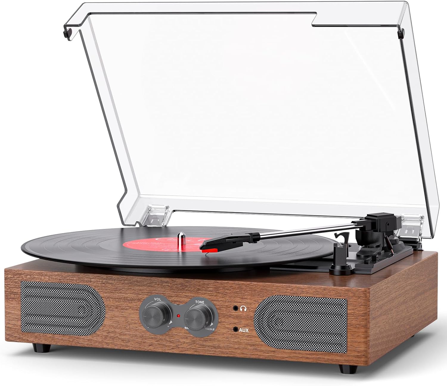 Not for HI-FI System Vintage Vinyl Record Player with Built-in Speakers, 3-Speed Belt-Drive Turntable for Beginners, Easy Setup, Plug & Play, RCA/AUX/Headphone Jack, Classic Walnut