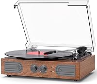 Vista 17 de Tocadiscos de vinilo con altavoces integrados de 3 velocidades, tocadiscos vintage con control de agudos y graves, conector de auriculares de 3.5mm