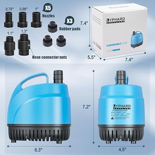 Miniatura 6 de LYPHARD AQUARIUMS Bomba de agua sumergible de 125 W, 1110 GPH de alta elevación 12.8 pies bombas de acuario para pecera, estanque, fuente,
