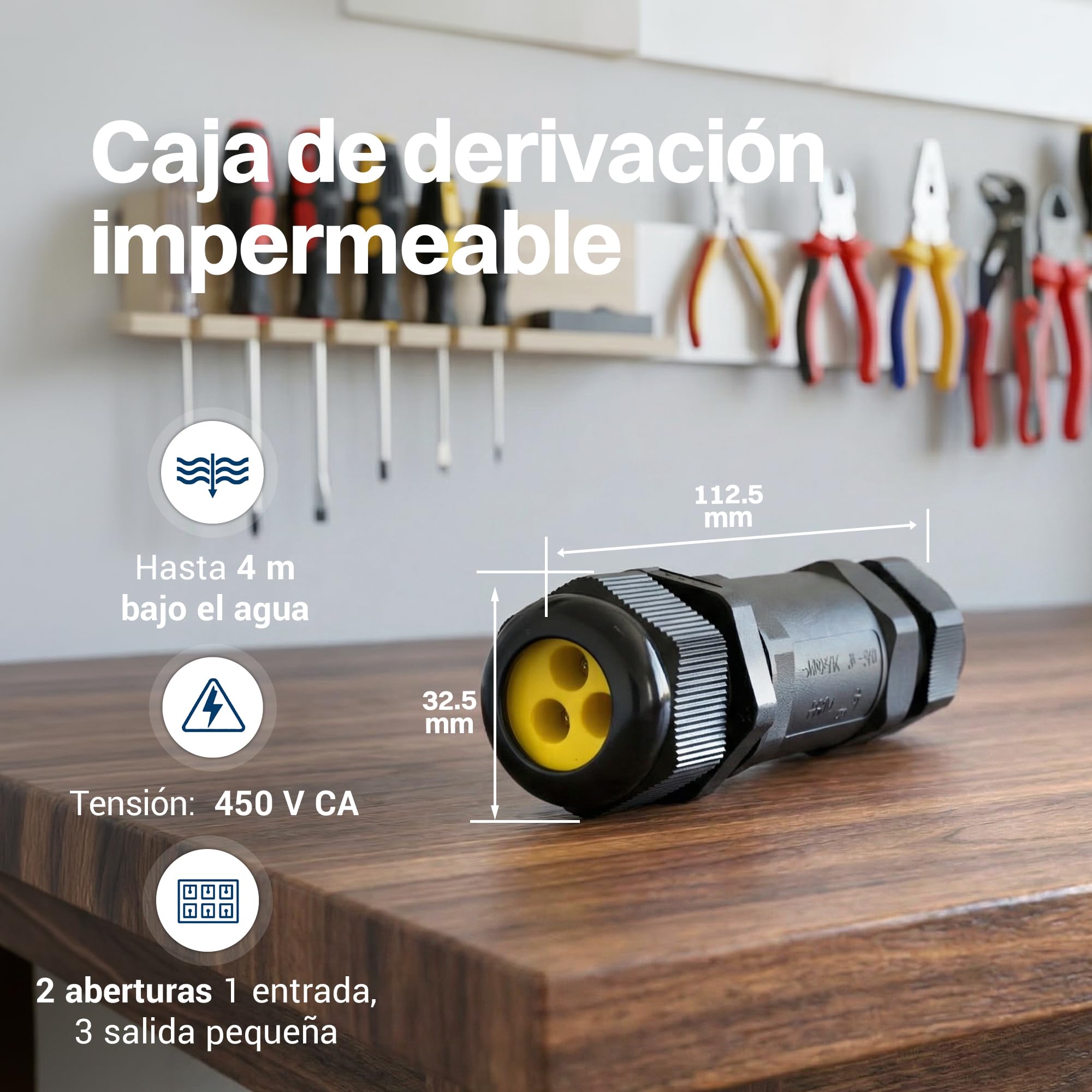 Intratec 10x Conectores de Cable Impermeables IP68 con 2 Entradas – Conector de 4 Polos 24A 450V AC para Instalación Fácil en Casa y Jardín, M25 Diámetro de Cable 4-14 mm