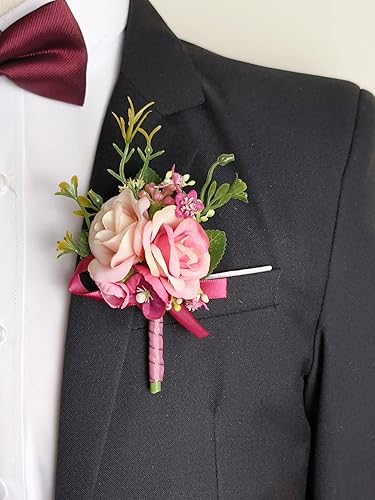 Miniatura 6 de MAFELOE Juego de ramilletes artificiales para novio, novia, padrinos de boda, damas de honor, accesorios de flores de imitación, decoración de traje