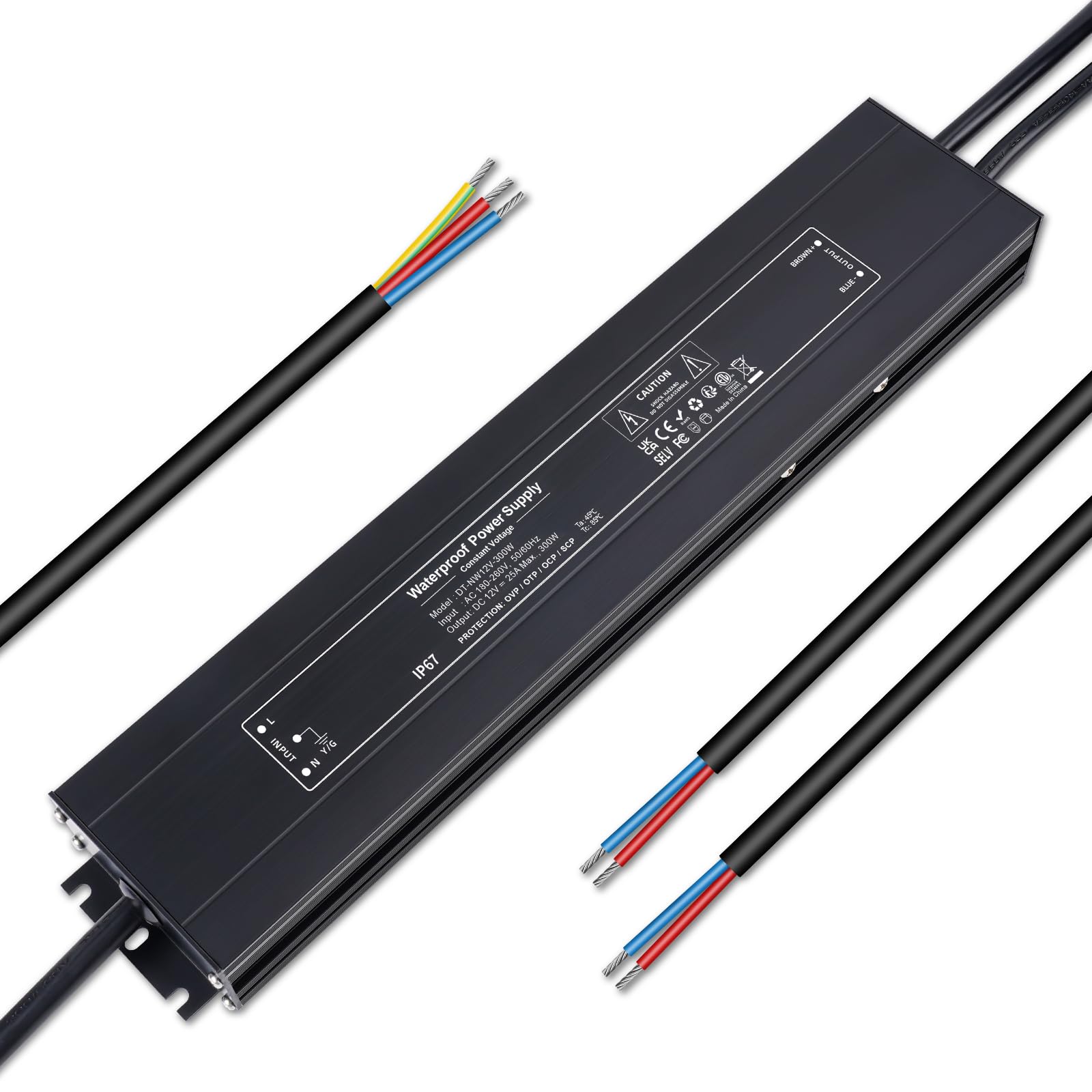 YAYZA! 12V 300W LED Transformer Waterproof IP67 Ultra Slim LED Driver 240V AC to 12V DC 25A Low Volt Converter 12V Power Supply Constant Voltage Adapter for Outdoor Garden Strip Lights