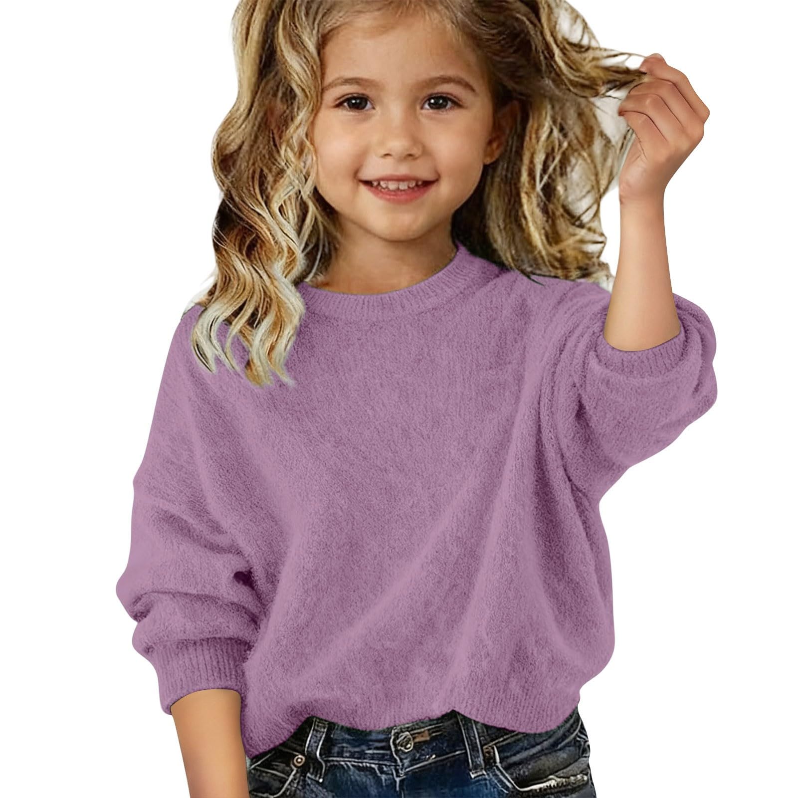 Jersey de punto para niña con hombros caídos, cuello redondo
