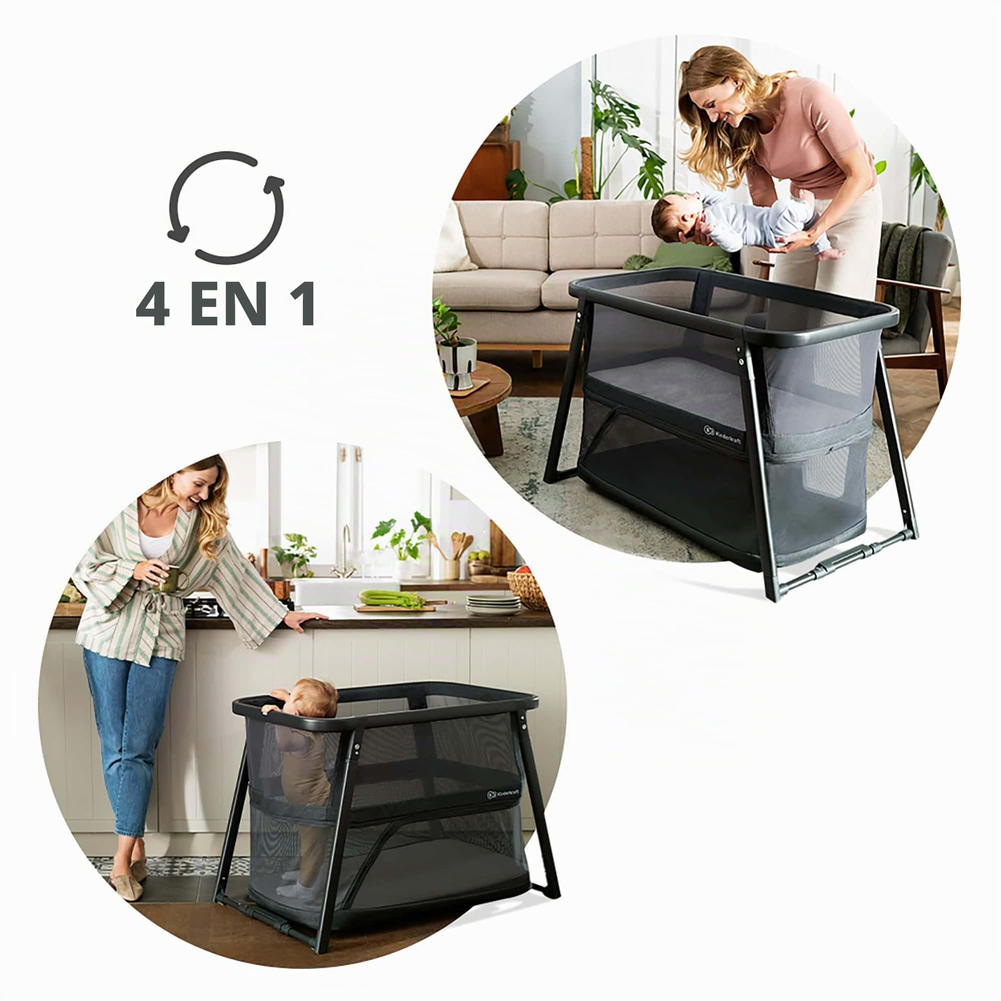 Kinderkraft SOFI Plus, Lit bébé, Berceau, Lit de Voyage, De la Naissance à 3 Ans, Jusqu'à 15 kg, Pliage Rapide, Parfait pour Les déplacements, Housse en Coton, 2 draps offerts, Gris