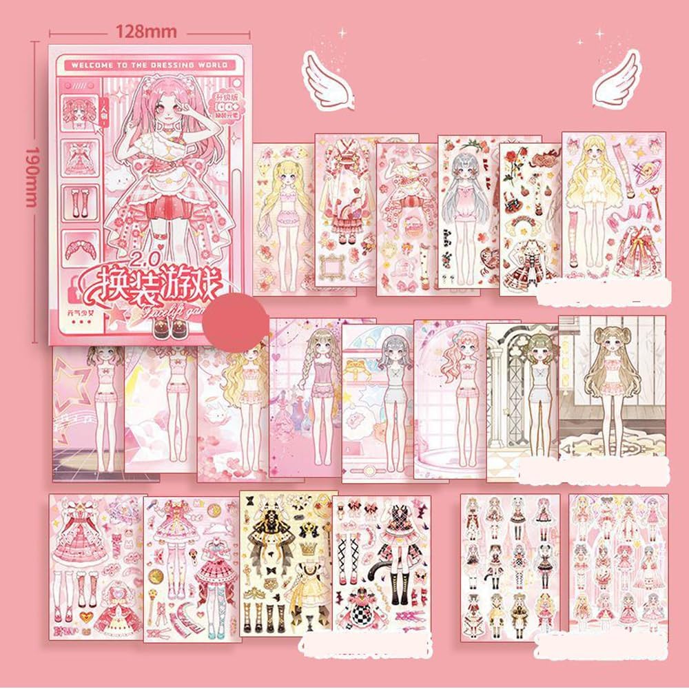 Alideco 18pcs Scrapbook Stickers Vintage Cute Cartoon Girl Dress Up Game Sticker Book for Adults Sticker journaling Stickers for Scrapbooking (